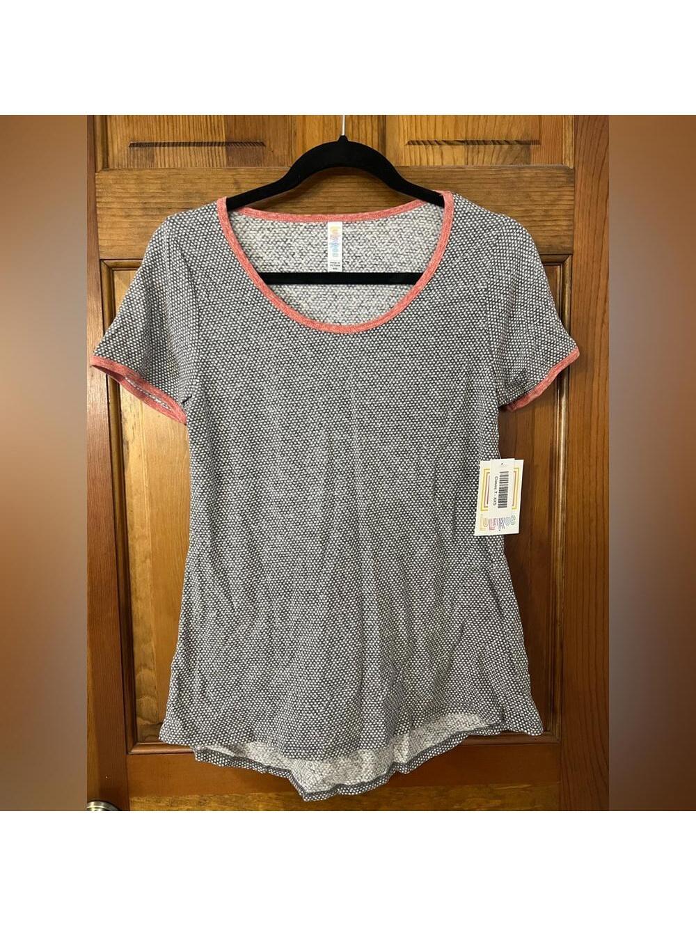 LuLaRoe Classic T Shirt Polka Dot Gray Scoop Neck High Low Short Sleeve XXS NWT
